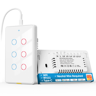 Tuya Wifi Switch Tipe C Timing Voice App Alexa Google Home Smart Home Wireless WiFi RF433 US Wall Touch Switch
