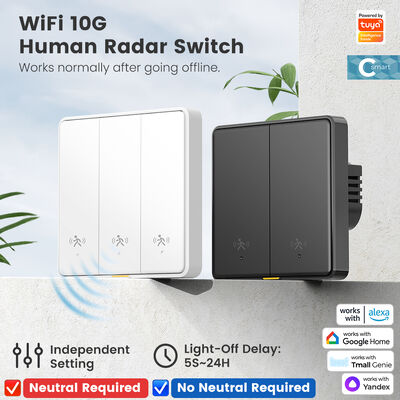 Beli Tuya WiFi Smart 10G Human Radar Motion Sensor Switch EU Wall Light Switch No Neutral APP Remote Voice Timer Alarm Control untuk Smart Home pembuatan online