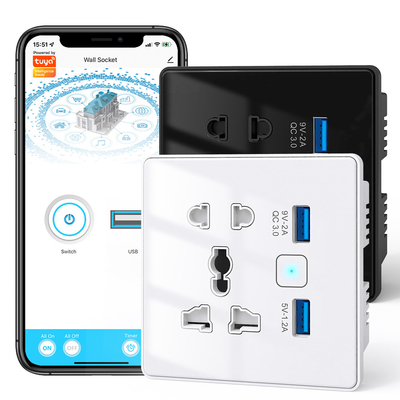 Harga yang bagus Tuya Wifi Dinding Soket Pintar Kaca Antigores Pengisi Daya Cepat 3.0 USB Otomatisasi Rumah Pintar Google Home Alexa Universal US EU UK Plug on line